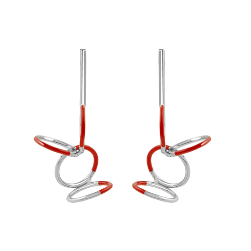Silver & Red Circle Butterfly Earrings, Guzin, tomfoolery