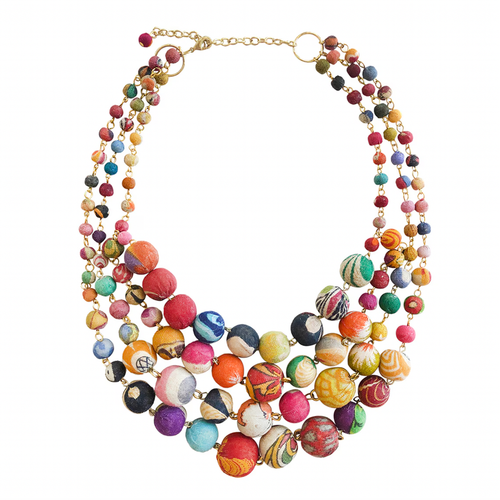 Cascading Kantha Beaded Statement Necklace, WorldFinds, tomfoolery