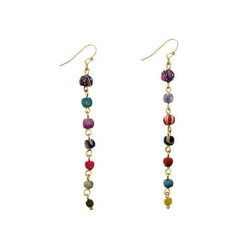 Kantha Milieu Linear Drop Earrings, WorldFinds, tomfoolery