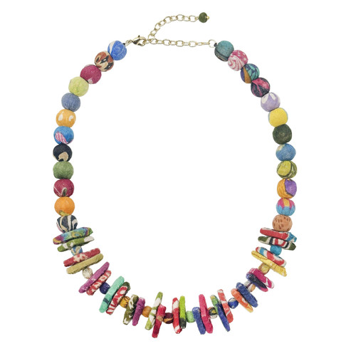 Kantha Paired Beaded Triangle Necklace, WorldFinds, tomfoolery