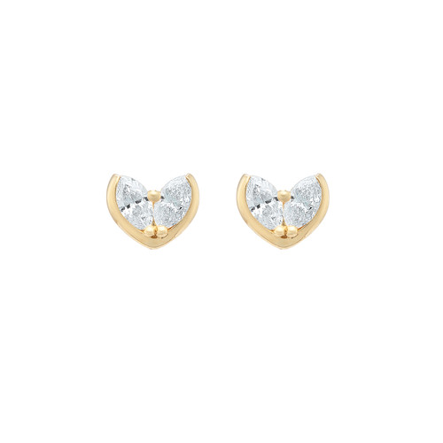 Gold Duo Marquise Diamond Heart Studs, tf House - Diamonds, tomfoolery