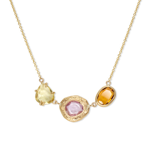 Sunset Three Stone Sapphire Necklace, Page Sargisson, tomfoolery