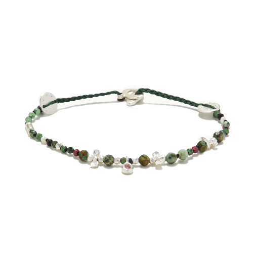 Silver, Green & Pink Tourmaline Beaded Bracelet, Mary Gaitani, tomfoolery