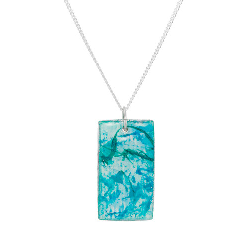 Resin Coated Rectangle Pendant in Aqua Blue, Leigh Patterson, tomfoolery