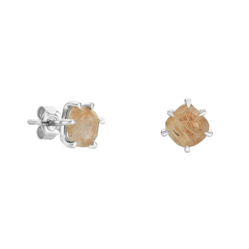 Silver Pebble Round Rutilated Quartz Studs, tf House - Pebble, tomfoolery London