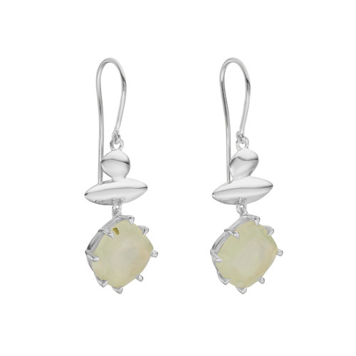 Silver Pebble Prehnite Balance Drop Earrings, tf House - Pebble, tomfoolery London