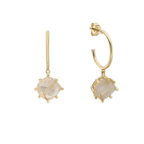 Gold Pebble Rutilated Quartz Drop Hoops, tf House - Pebble, tomfoolery London