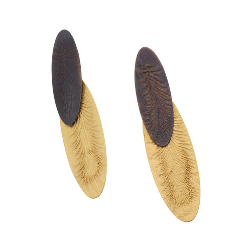 Gold & Brown Oval Crumple Drop Earrings, Deco Echo, tomfoolery