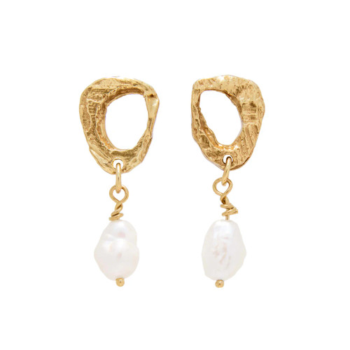 Dio Gold Pearl Drop Earrings, Loveness Lee, tomfoolery