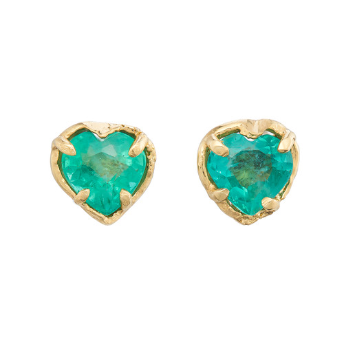 One-Of-A-Kind Emerald Heart Studs, Leto Lama, tomfoolery