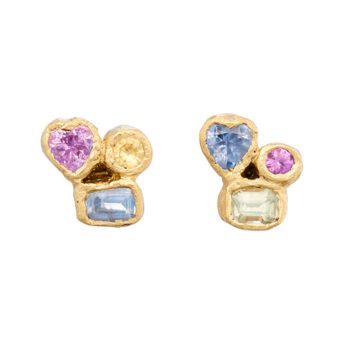 One-Of-A-Kind Abstract Puzzle Mismatched Heart Studs, Leto Lama, tomfoolery