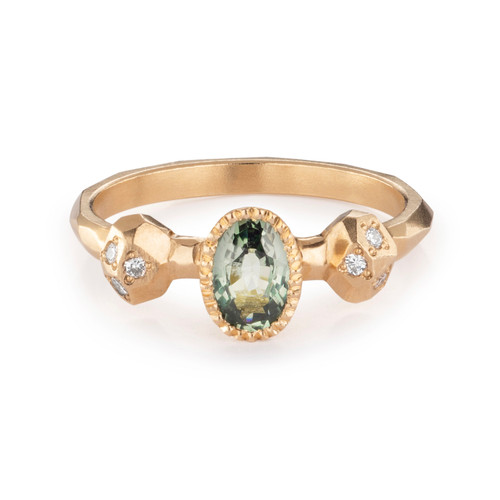 Gea Green Sapphire Three Stone Ring, Maria Manola, tomfoolery