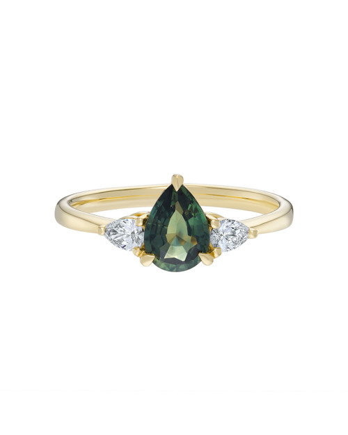 TRIO Pear Cut Green Sapphire & Diamond Three Stone Ring, tf house - Infinite, tomfoolery