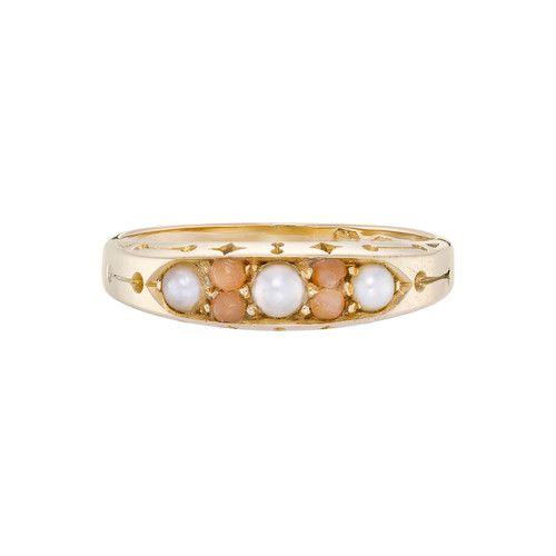 Antique Engraved Pearl & Coral Ring, Preloved, tomfoolery 