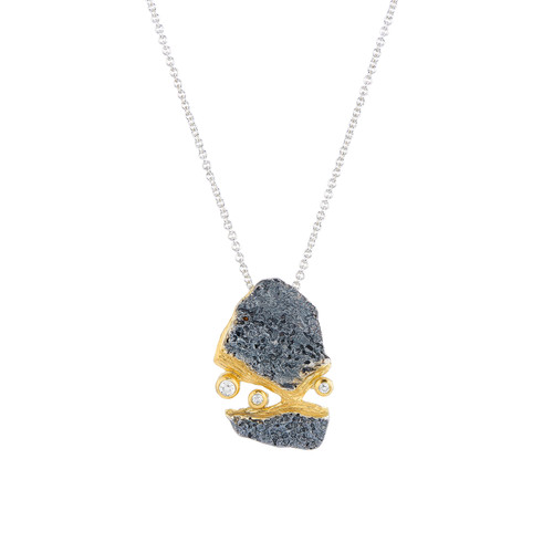 Rustic Oxidised Silver & White Sapphire Pendant, Eva Stone, tomfoolery