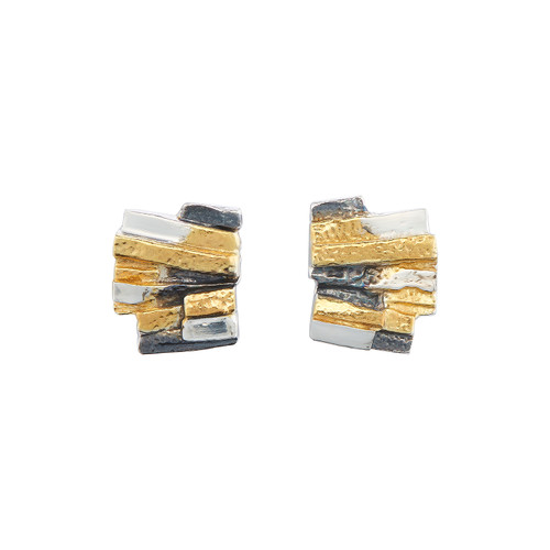 Oxidised Silver & Gold Mixed Texture Studs, Eva Stone, tomfoolery