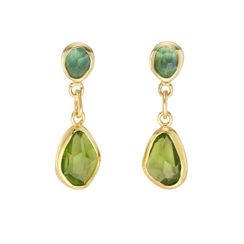 Green Tourmaline & Peridot Double Drop Earrings, Margoni, tomfoolery