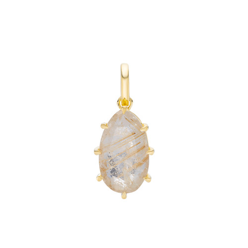 Gold Pebble Oval Rutilated Quartz Charm, tf House - Pebble, tomfoolery London