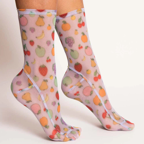 Lavender Mini Fruits Mesh Socks, Darner Socks, tomfoolery