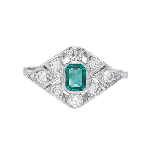 Platinum Art Echo Emerald & Diamond Ring, Preloved, tomfoolery 