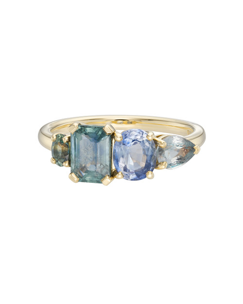 QUAD Teal Sapphire & Tourmaline Four Stone Ring, Infinite - By tf, tomfoolery