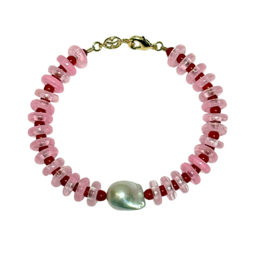 Pink & Red Rondelle Wave Glass Bracelet, sandralexandra, tomfoolery