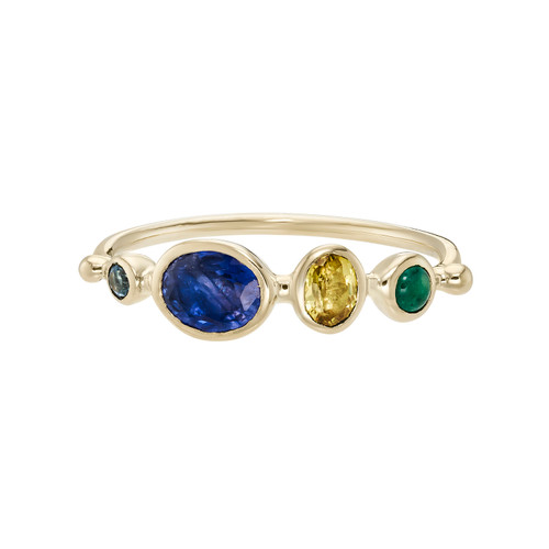 One-Of-A-Kind Simple Emerald Cabochon, Blue & Yellow Sapphire, Topaz Ring, Dorette, tomfoolery