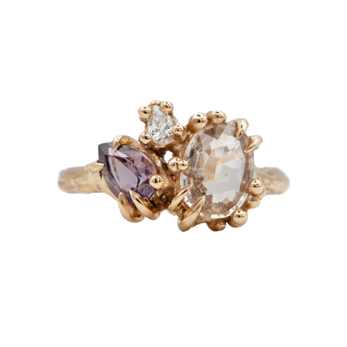 Pale Peach Sapphire & Diamond Cluster Ring, Alice Clarke, tomfoolery
