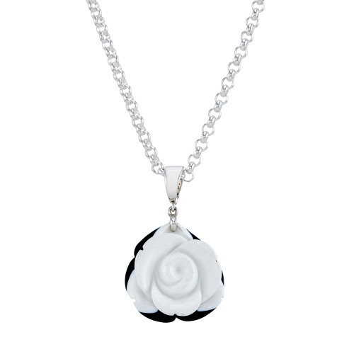 Black & White Onyx Rose Chain Necklace, Preloved, tomfoolery 