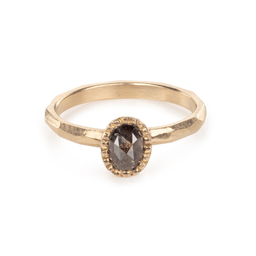 One-Of-A-Kind Faceted Soltaire Ring with Salt and Pepper Diamond, Maria Manola, tomfoolery