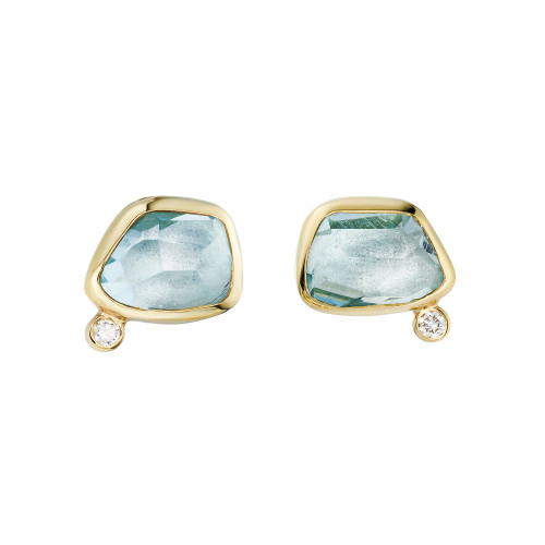 Duo Irregular Aquamarine Studs with Diamond, Margoni, tomfoolery