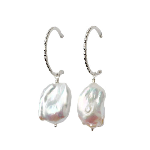 Skinny Lichen Silver Hoops with Baroque Pearlss, Alice Clarke, tomfoolery