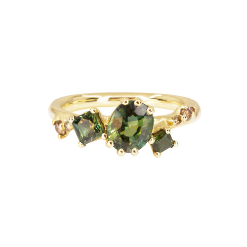 One-Of-A-Kind Teal and Green Sapphire Trilogy Dryad Ring, Irena Chmura, tomfoolery