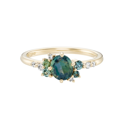 Cluster Oval Teal Sapphire & Diamond Ring