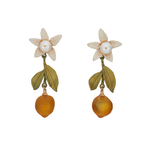 Orange Flower Drop Earrings, Michael Michaud, tomfoolery