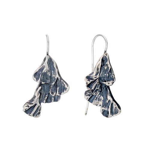 Abstract Ginkgo Leaf Silver Drop Earrings, Eva Stone, tomfoolery