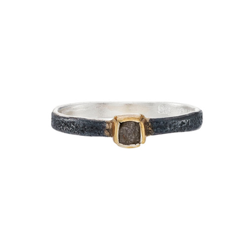 Oxidised Silver & Gold Rough Diamond Ring, Eva Stone, tomfoolery