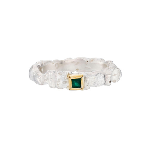 Emerald Faceted Silver & Gold Ring, Eva Stone, tomfoolery