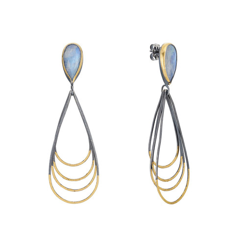 Moonstone Tear Ripple Rim Drop Earrings, Austin Titus, tomfoolery