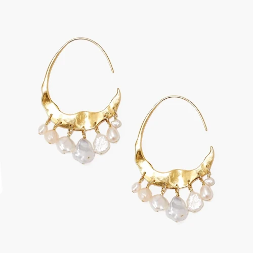 Crescent White Pearl & Gold Hoop Earrings, Chan Luu, tomfoolery