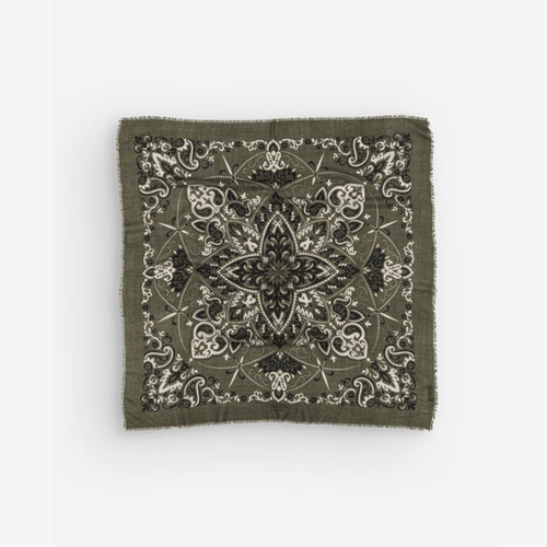 Wool & Silk Scarf Bandana Khaki, Maison Lecomte Flament, tomfoolery