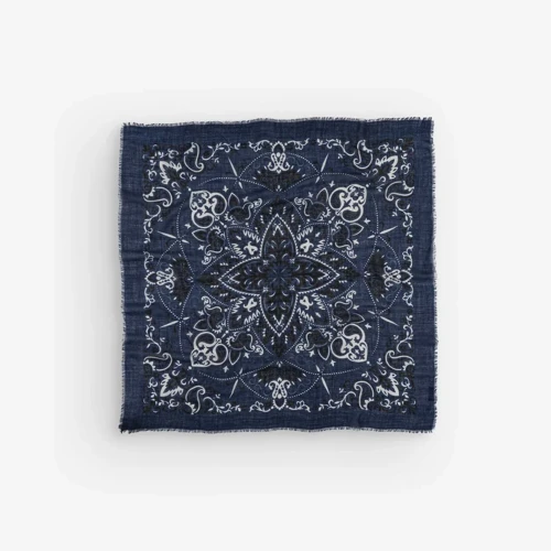 Wool & Silk Scarf Bandana Navy Blue, Maison Lecomte Flament, tomfoolery