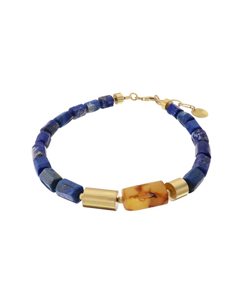 Lapis Lazuli & Amber Beaded Statement Necklace, Deco Echo, tomfoolery