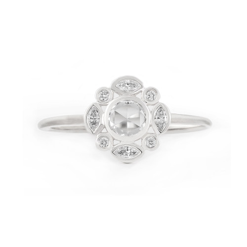 White Gold Round Diamond Fleur Ring