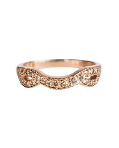 Mia Chicco: Champagne Pavé Diamond & 9ct Rose Gold Curved Ring, Tomfoolery
