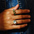 Aquamarine, Green Tourmaline & Green Amethyst Three Stone Rounded Band Ring, Margoni, tomfoolery