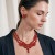 Red Leather Leaves Statement V Necklace, Iskin Sisters, tomfoolery