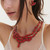 Red Leather Leaves Statement V Necklace, Iskin Sisters, tomfoolery