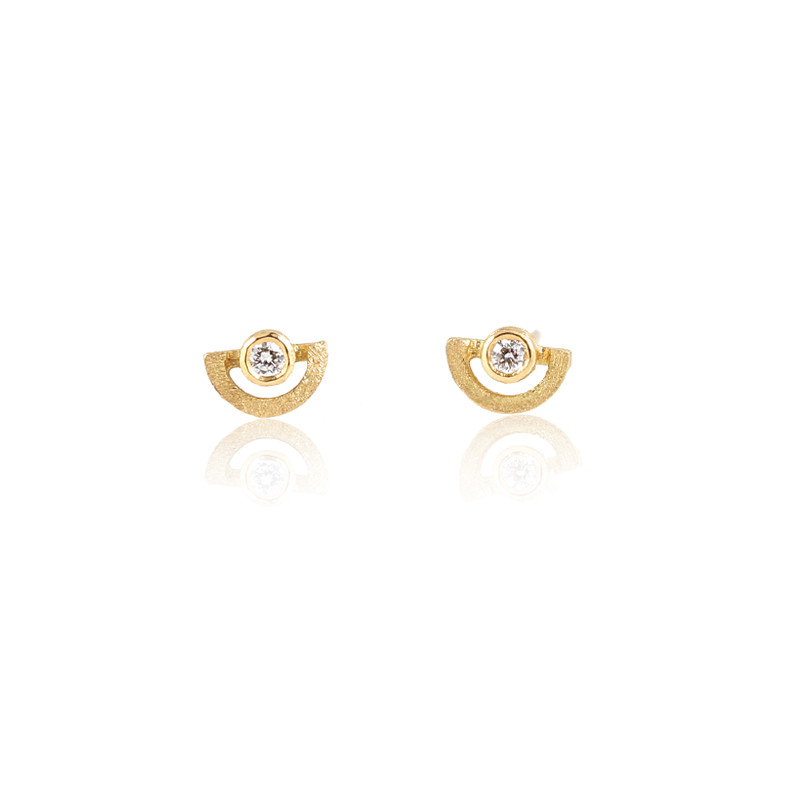 Shimell & Madden, Diamond & 18ct Yellow Gold Mini Half Circle Stud Earrings, Tomfoolery