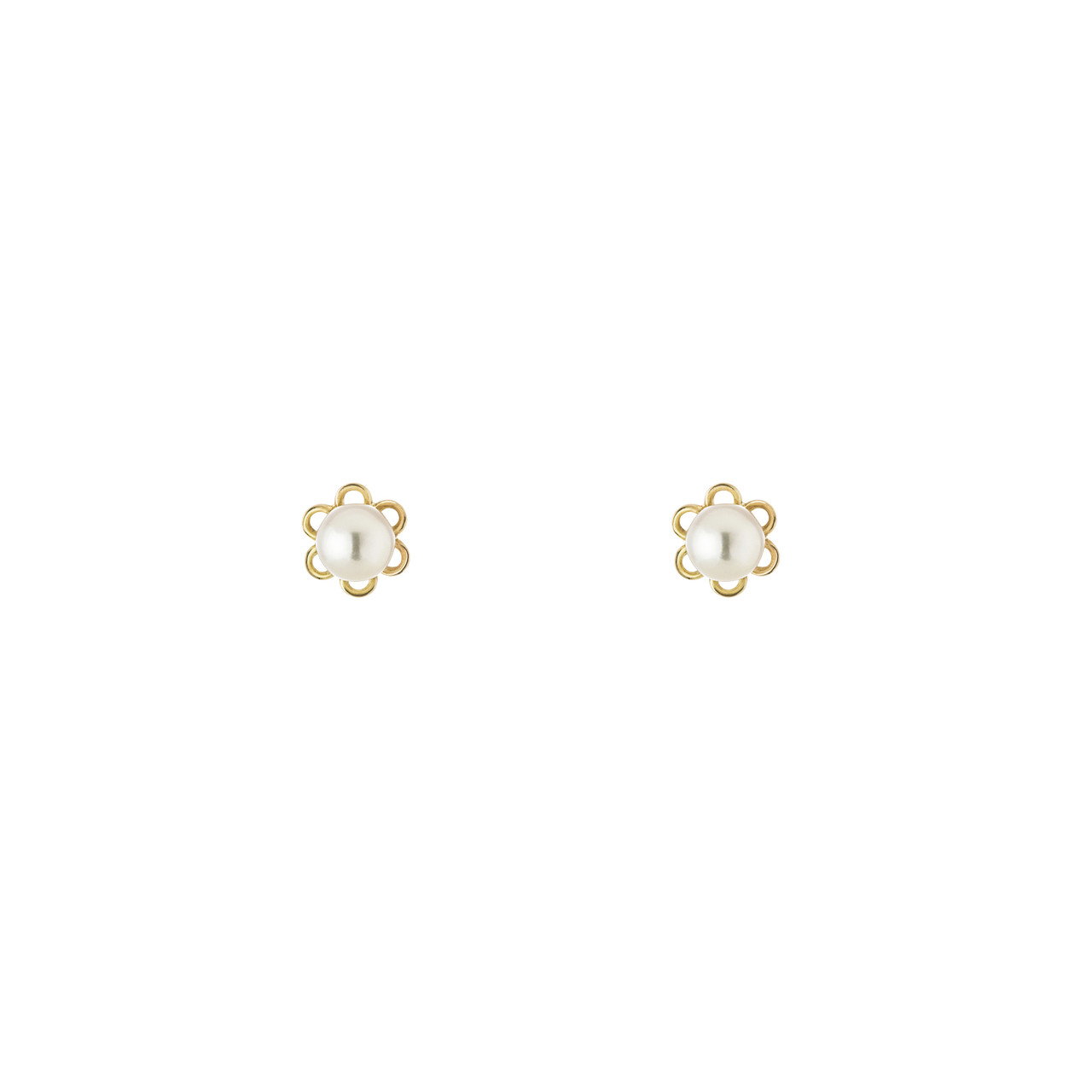 tf Pearls, 9ct Yellow Gold Flower Pearl Studs, Tomfoolery